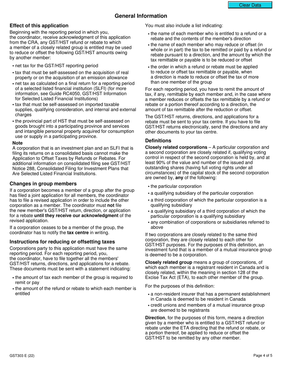 Form GST303 Application to Offset Taxes by Refunds or Rebates - Canada, Page 4