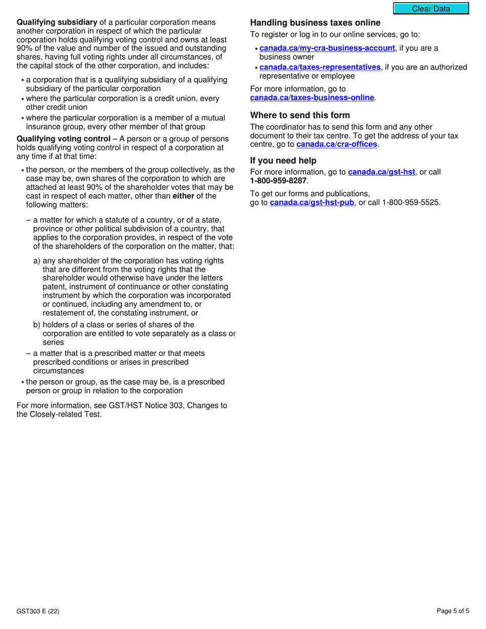 Form GST303 Application to Offset Taxes by Refunds or Rebates - Canada, Page 5