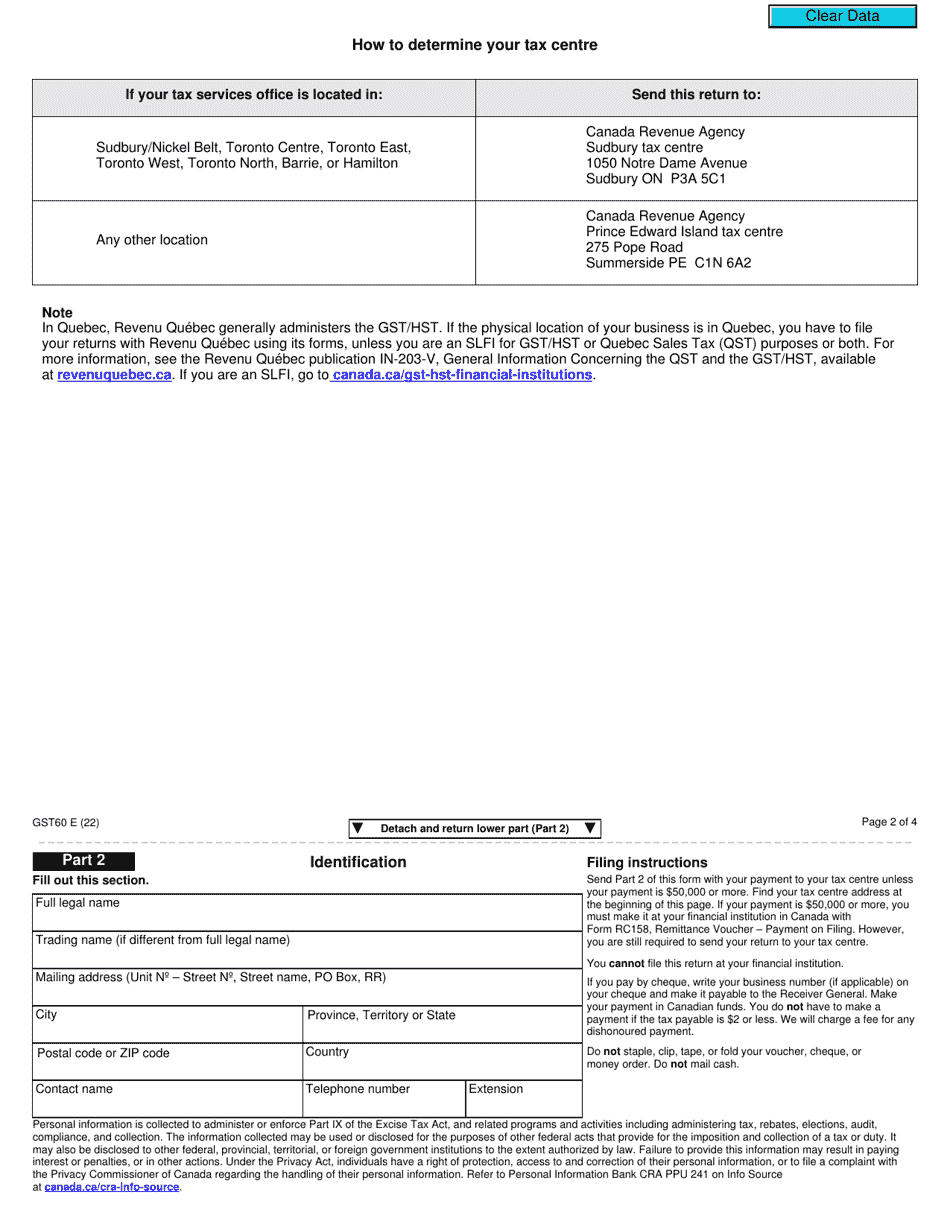 Form GST60 Gst / Hst Return for Purchase of Real Property or Carbon Emission Allowances - Canada, Page 2