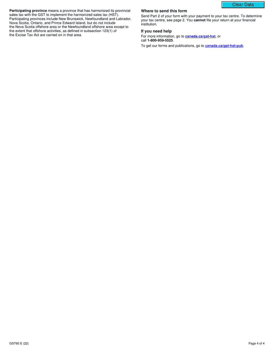 Form GST60 Gst / Hst Return for Purchase of Real Property or Carbon Emission Allowances - Canada, Page 4