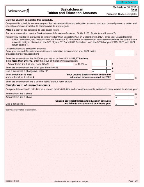 Form 5008-S11 Schedule SK(S11) 2022 Printable Pdf