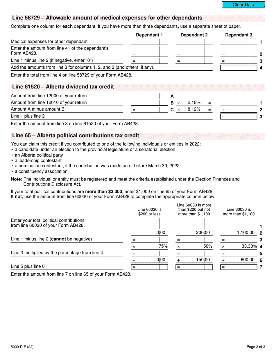 Form 5009-D Worksheet AB428 Alberta - Canada, Page 3
