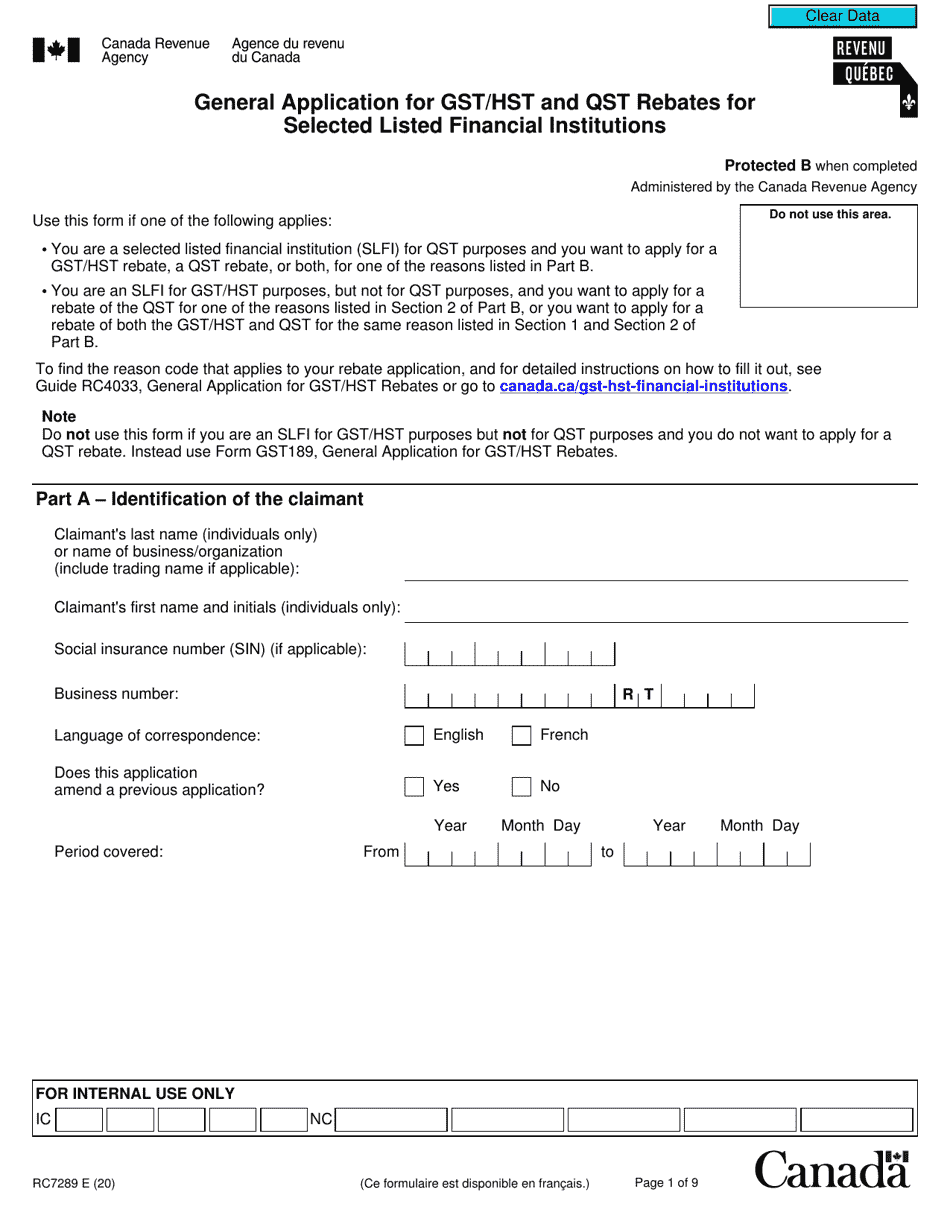 Form R7289 - Fill Out, Sign Online and Download Fillable PDF, Canada ...