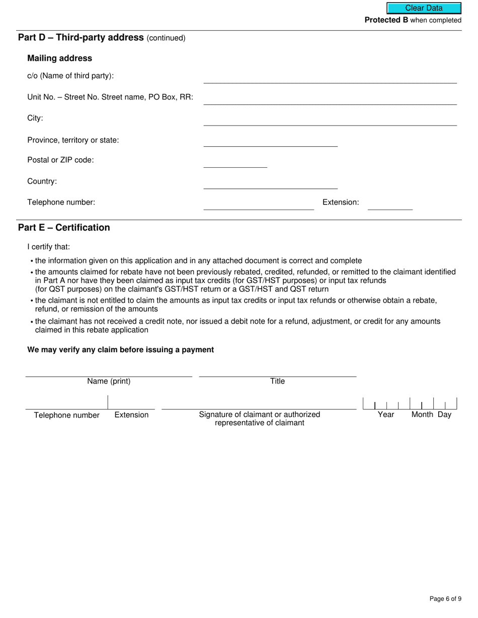 Form R7289 General Application for Gst / Hst and Qst Rebates for Selected Listed Financial Institutions - Canada, Page 6