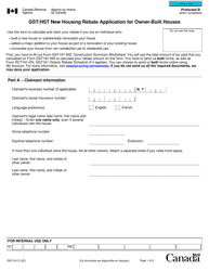 Form GST191 Gst/Hst New Housing Rebate Application for Owner-Built Houses - Canada