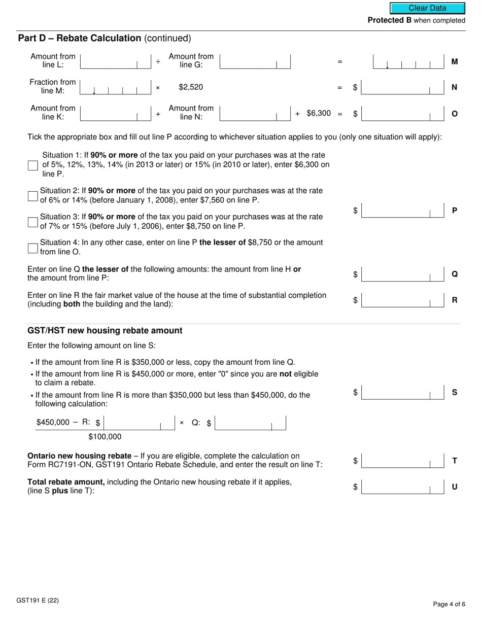 Form GST191 Gst / Hst New Housing Rebate Application for Owner-Built Houses - Canada, Page 4