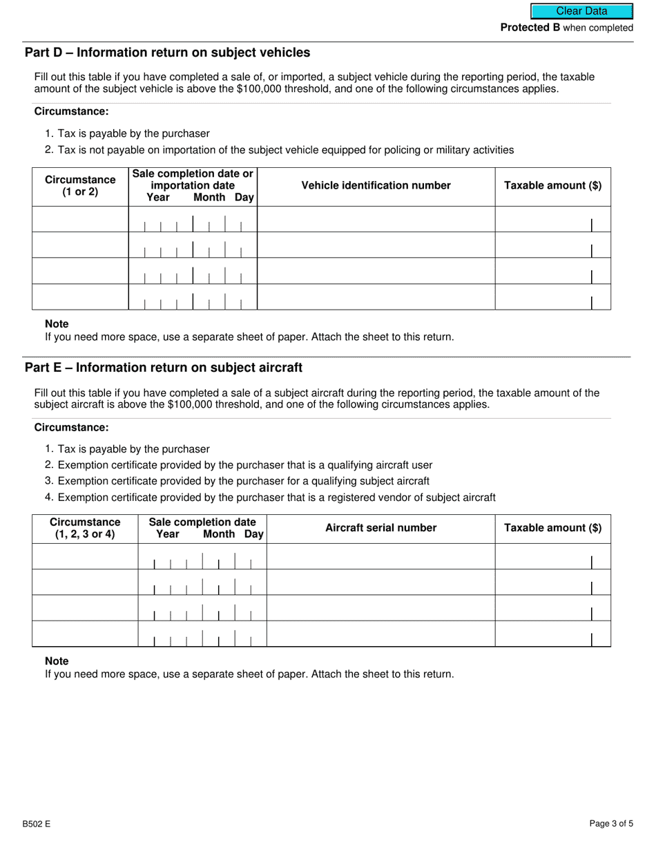 Form B502 Luxury Tax - Information Return for Non-registrants - Canada, Page 3