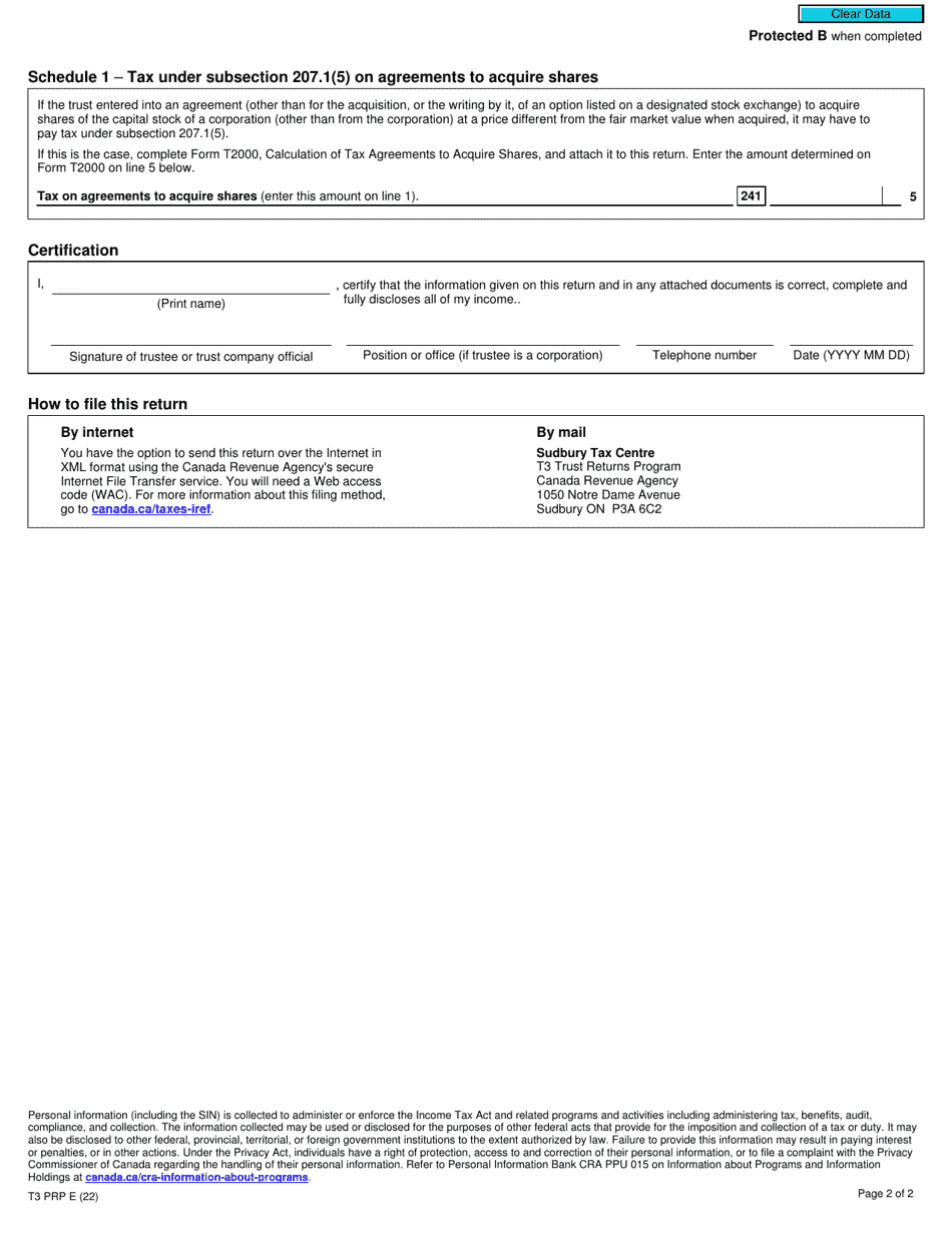 Form T3 PRP T3 Pooled Registered Pension Plan Tax Return - Canada, Page 2