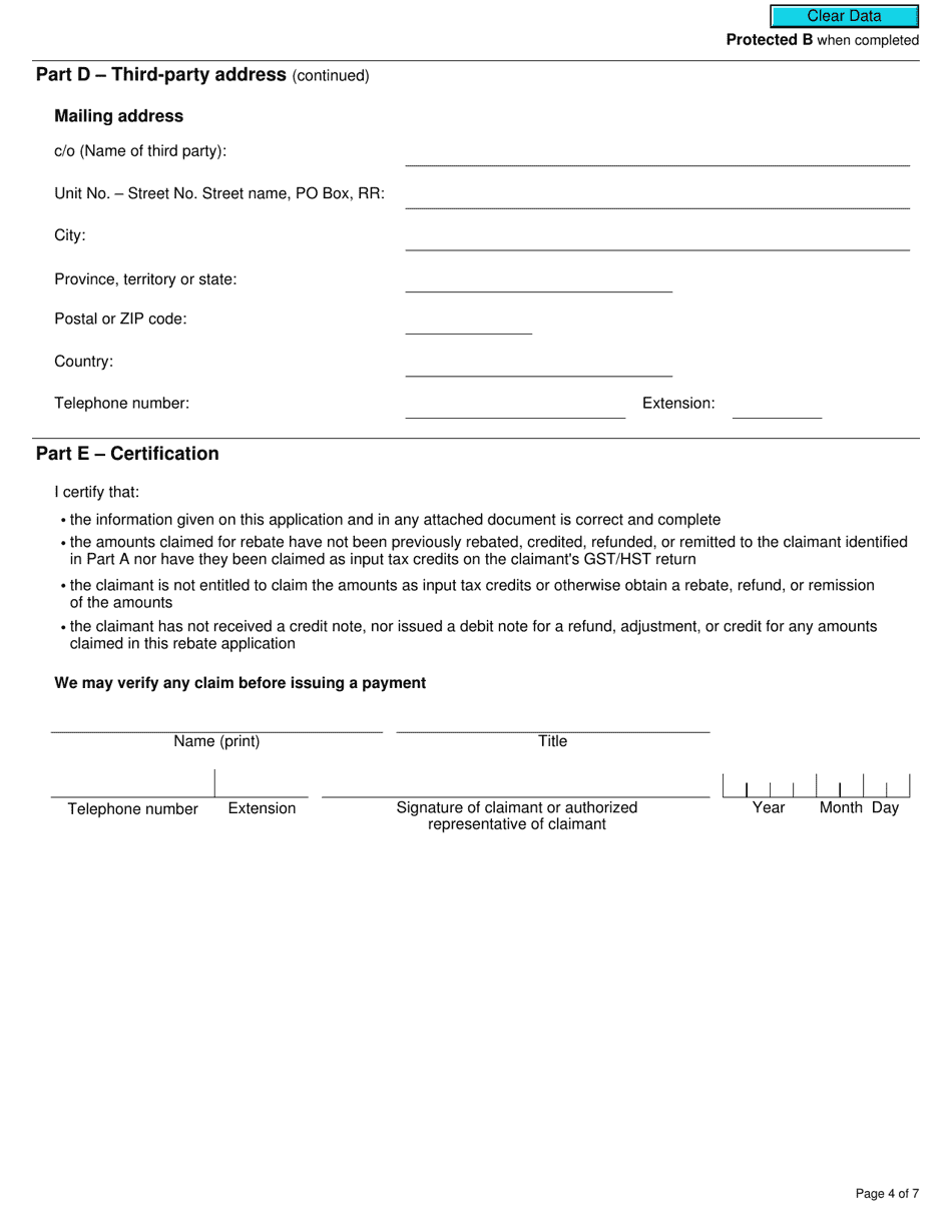 Form GST189 General Application for Gst / Hst Rebates - Canada, Page 4