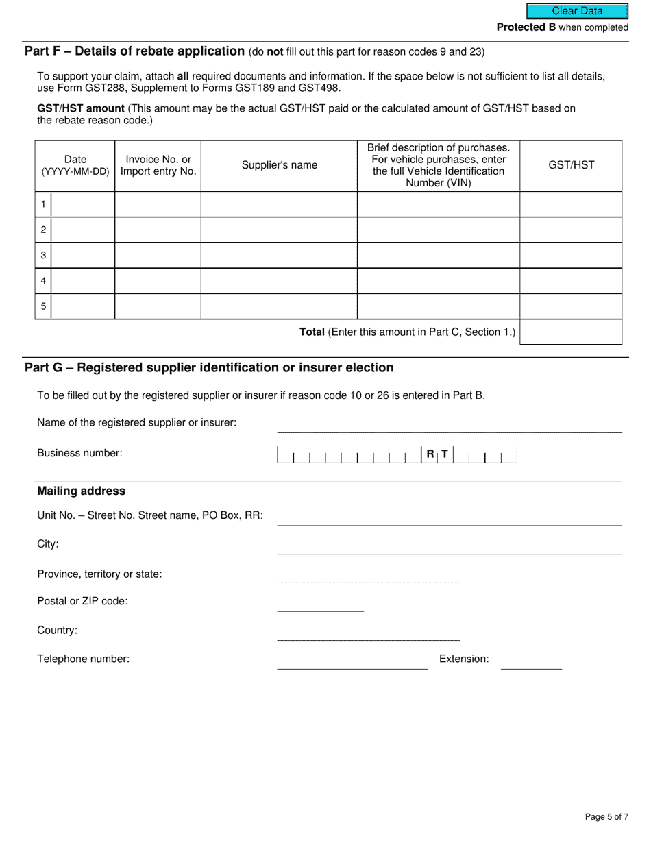 Form GST189 General Application for Gst / Hst Rebates - Canada, Page 5