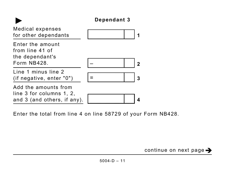 Form 5004-D Worksheet NB428 New Brunswick (Large Print) - Canada, Page 11