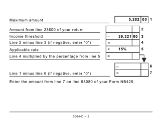 Form 5004-D Worksheet NB428 New Brunswick (Large Print) - Canada, Page 2