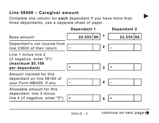 Form 5004-D Worksheet NB428 New Brunswick (Large Print) - Canada, Page 5