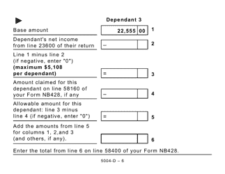 Form 5004-D Worksheet NB428 New Brunswick (Large Print) - Canada, Page 6