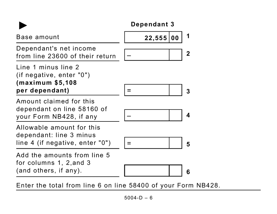Form 5004-D Worksheet NB428 New Brunswick (Large Print) - Canada, Page 6
