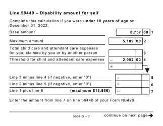 Form 5004-D Worksheet NB428 New Brunswick (Large Print) - Canada, Page 7