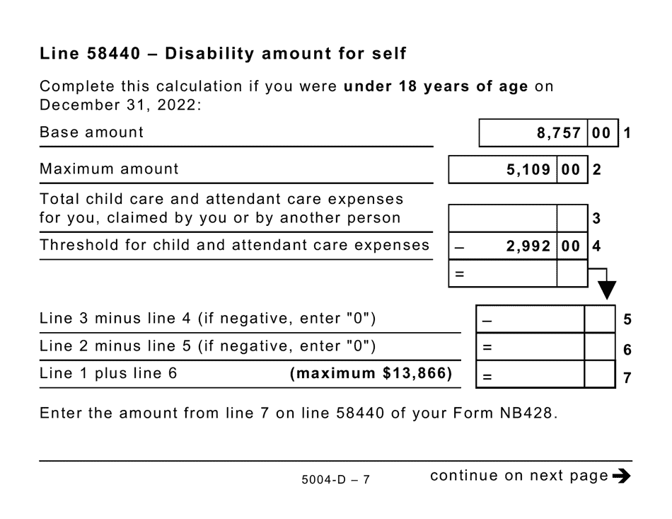 Form 5004-D Worksheet NB428 New Brunswick (Large Print) - Canada, Page 7