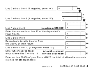 Form 5004-D Worksheet NB428 New Brunswick (Large Print) - Canada, Page 9