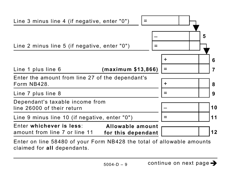 Form 5004-D Worksheet NB428 New Brunswick (Large Print) - Canada, Page 9