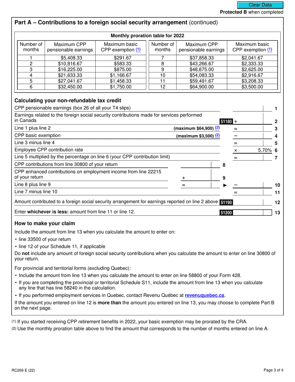 Form RC269 Employee Contributions to a Foreign Pension Plan or Social Security Arrangement for Non-united States Plans or Arrangements - Canada, Page 3