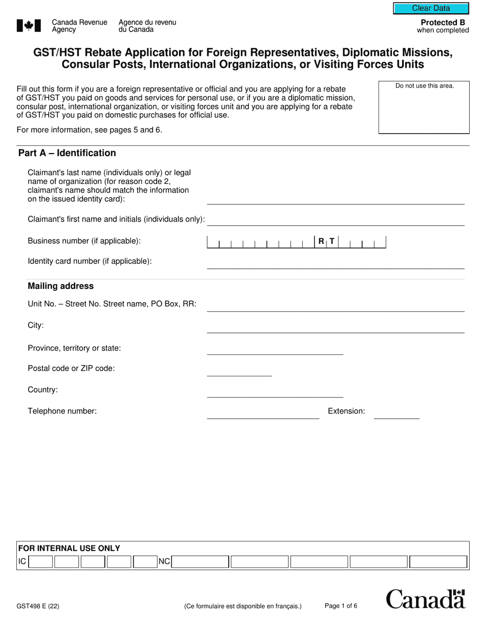 Form GST498 Download Fillable PDF or Fill Online Gst/Hst Rebate
