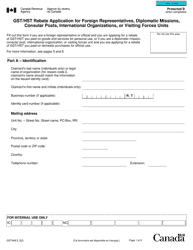 Form GST498 Gst/Hst Rebate Application for Foreign Representatives, Diplomatic Missions, Consular Posts, International Organizations, or Visiting Forces Units - Canada