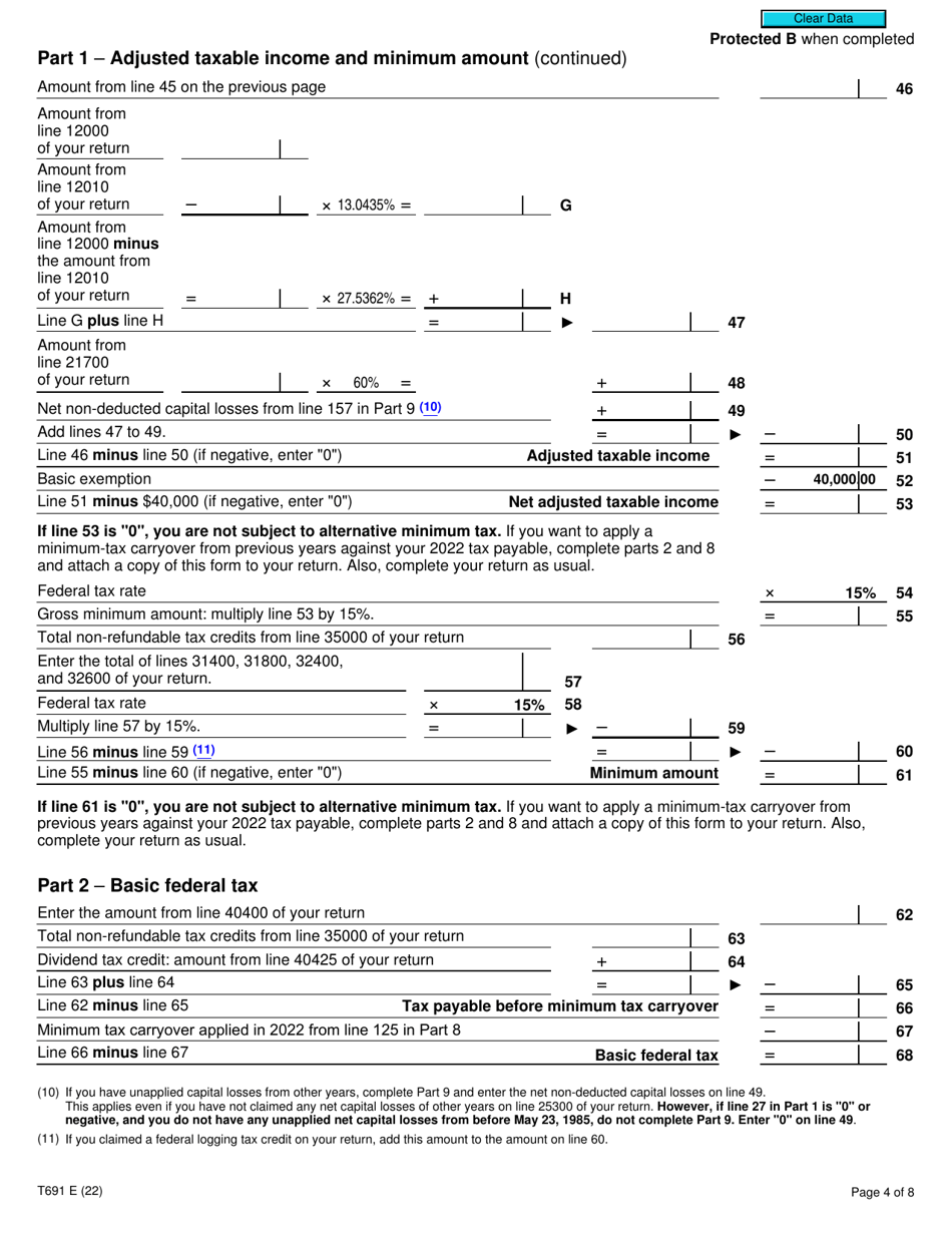 Form T691 Alternative Minimum Tax - Canada, Page 4