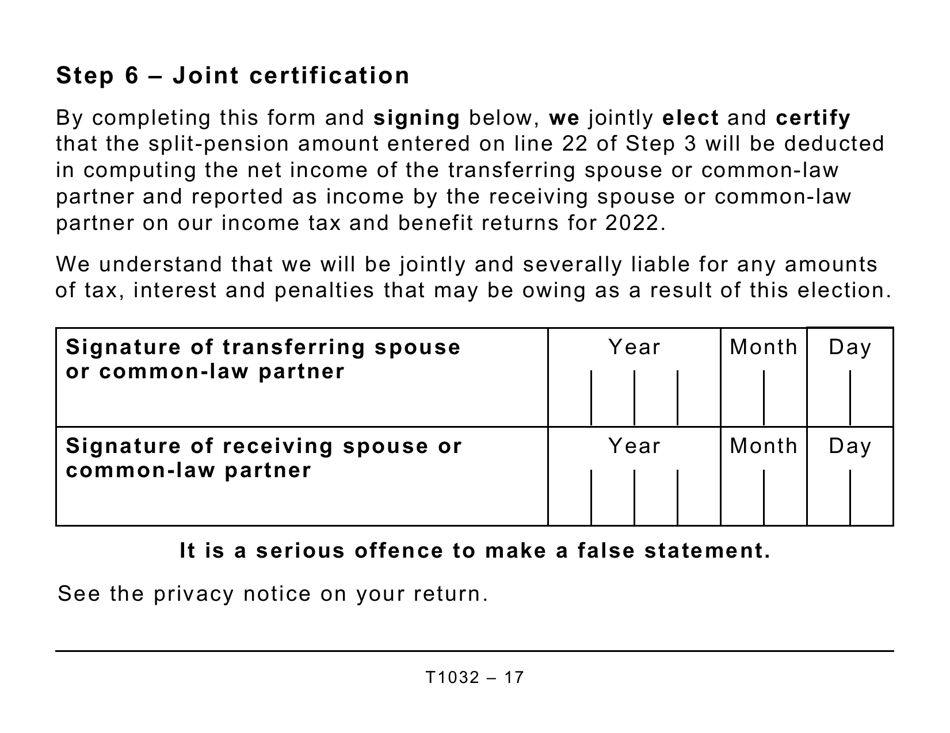 Form T1032 Joint Election to Split Pension Income (Large Print) - Canada, Page 17