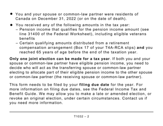 Form T1032 Joint Election to Split Pension Income (Large Print) - Canada, Page 2