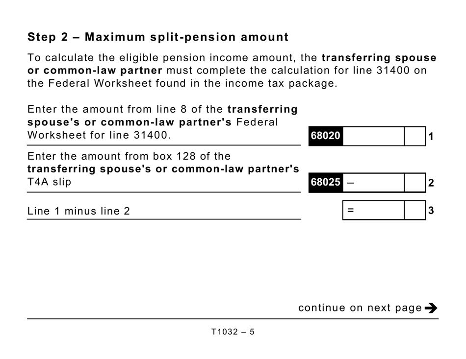 Form T1032 Joint Election to Split Pension Income (Large Print) - Canada, Page 5