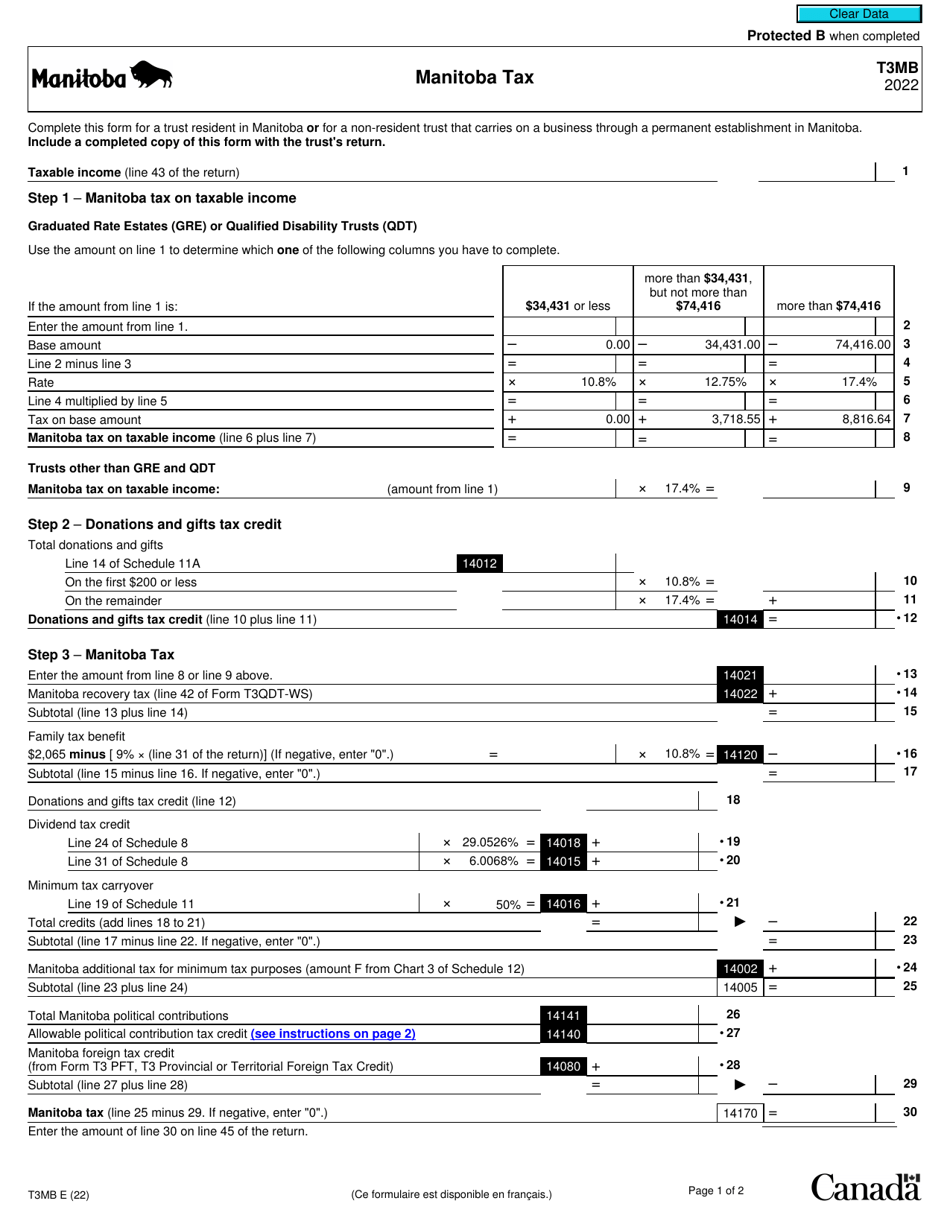 Form T3MB Manitoba Tax - Canada, Page 1