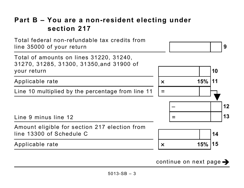 Form 5013-SB Schedule B Allowable Amount of Federal Non-refundable Tax Credits (Large Print) - Canada, Page 3