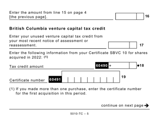 Form 5010-TC (BC479) British Columbia Credits (Large Print) - Canada, Page 5