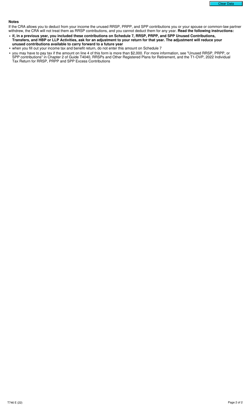 Form T746 Calculating Your Deduction for Refund of Unused Rrsp, Prpp, and Spp Contributions - Canada, Page 2