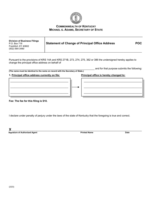 Form POC Statement of Change of Principal Office Address - Kentucky