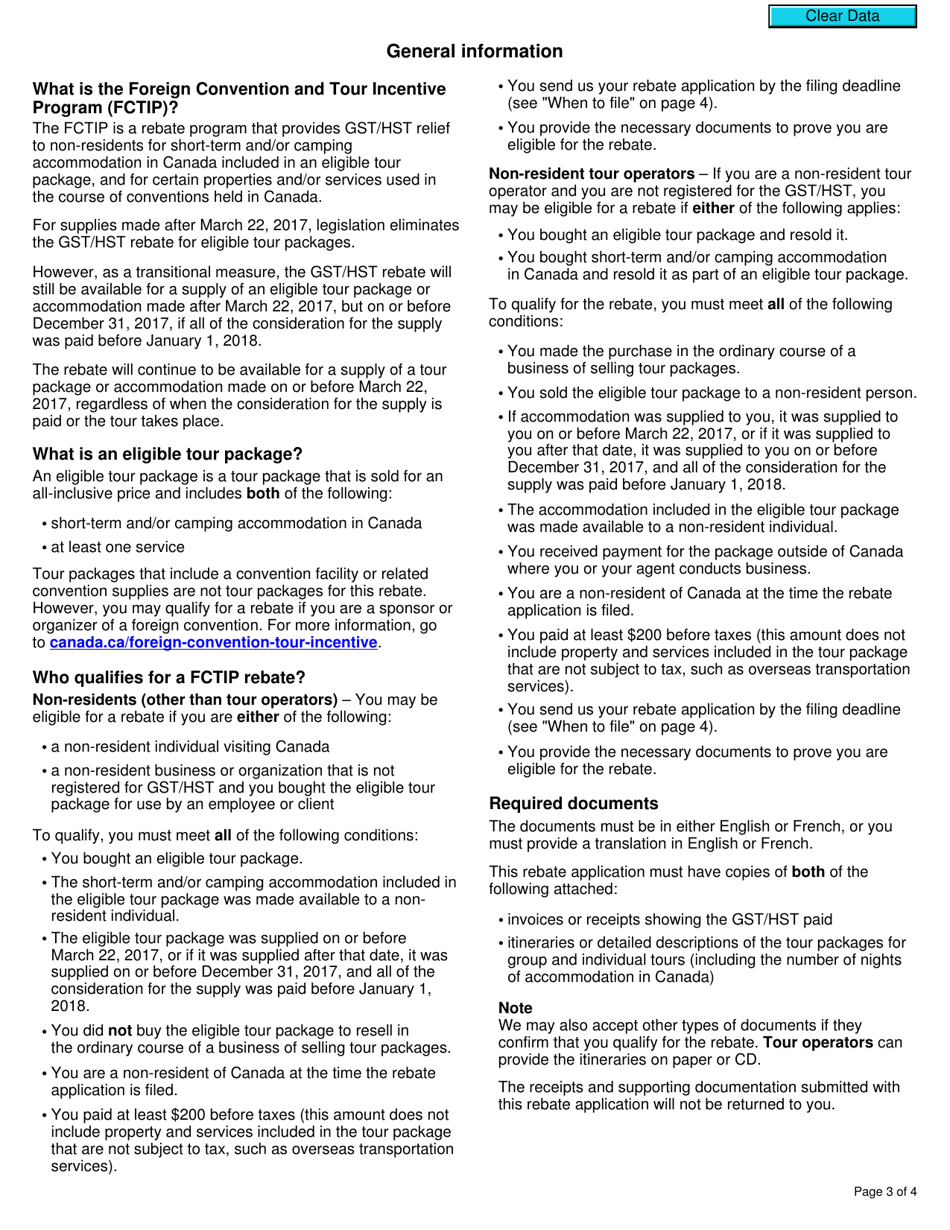 Form GST115 Gst / Hst Rebate Application for Tour Packages - Canada, Page 3