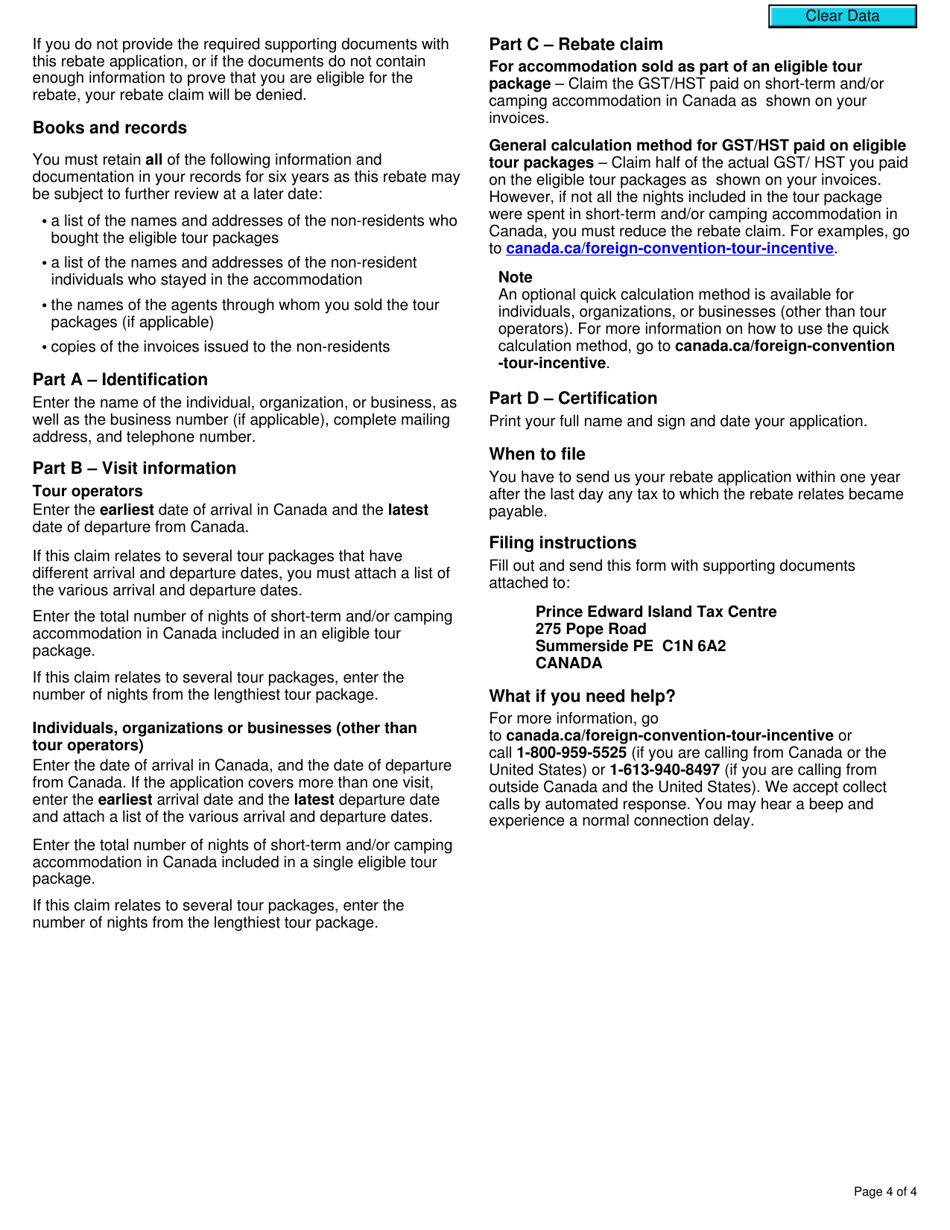 Form GST115 Gst / Hst Rebate Application for Tour Packages - Canada, Page 4