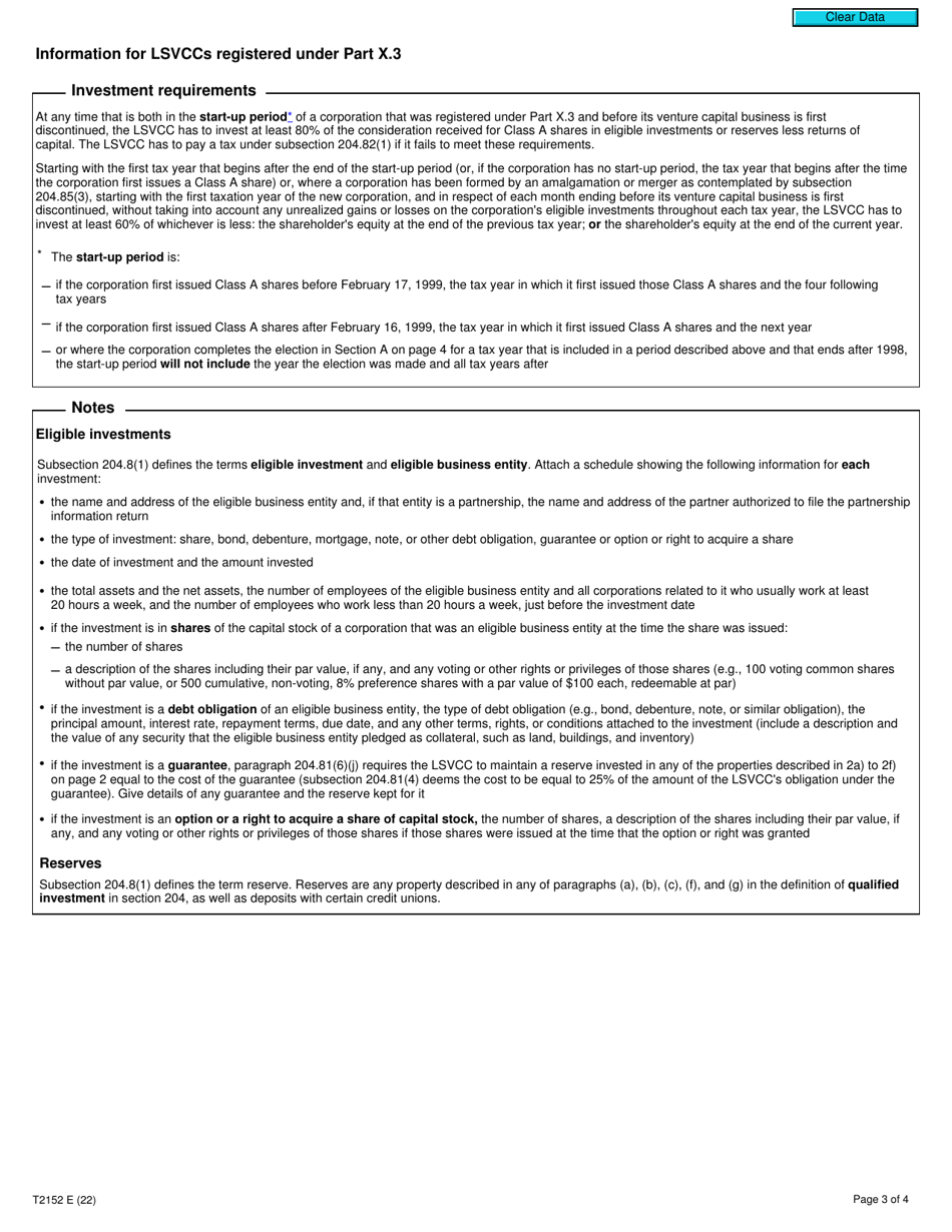 Form T2152 Part X.3 Tax Return for a Labour-Sponsored Venture Capital Corporation - Canada, Page 3