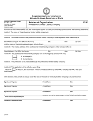 Document preview: Form PLC Articles of Organization - Professional Limited Liability Company - Kentucky