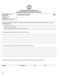 Document preview: Form AOC Articles of Correction - Kentucky