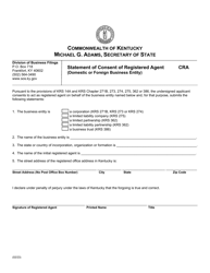 Document preview: Form CRA Statement of Consent of Registered Agent (Domestic or Foreign Business Entity) - Kentucky