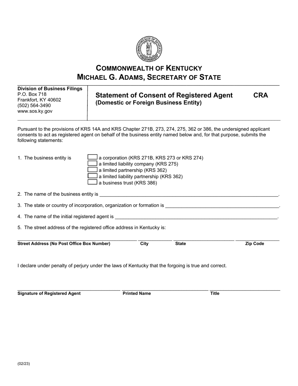 Form CRA Download Fillable PDF or Fill Online Statement of Consent of