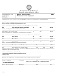 Document preview: Form KPS Articles of Incorporation - Professional Service Corporation - Kentucky