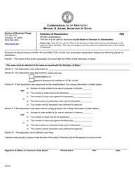 Document preview: Form DIS Articles of Dissolution (Profit Corporation) - Kentucky