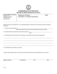 Document preview: Form SOD Statement of Denial (Domestic or Foreign Partnership) - Kentucky