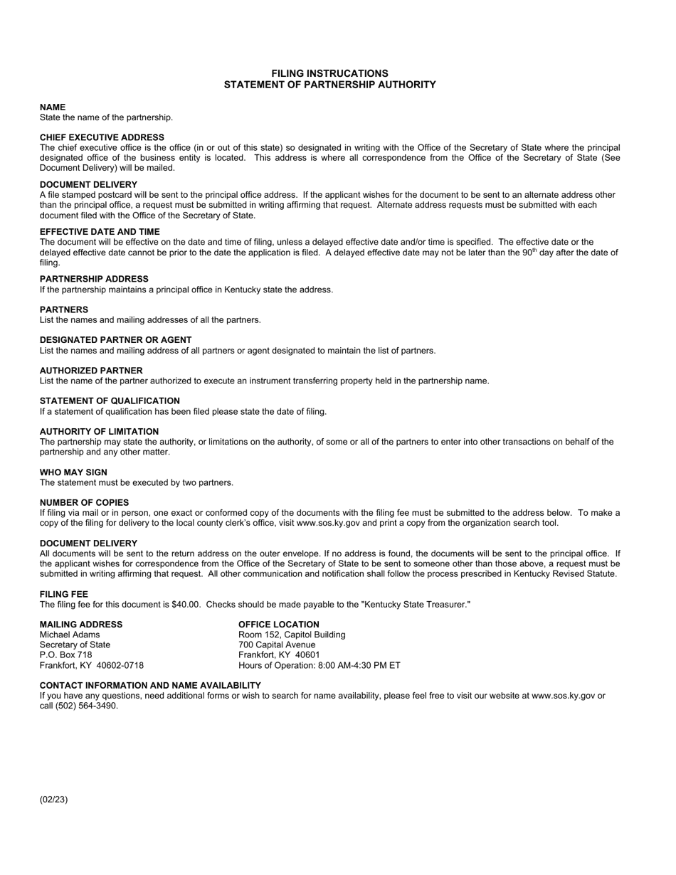 Form KNG Statement of Partnership Authority - Kentucky, Page 2
