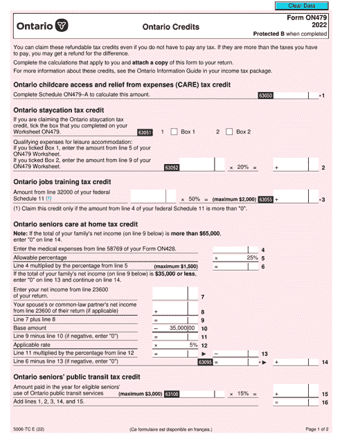 Form 5006-TC (ON479) 2022 Printable Pdf