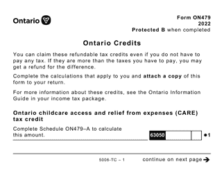 Document preview: Form 5006-TC (ON479) Ontario Credits (Large Print) - Canada, 2022