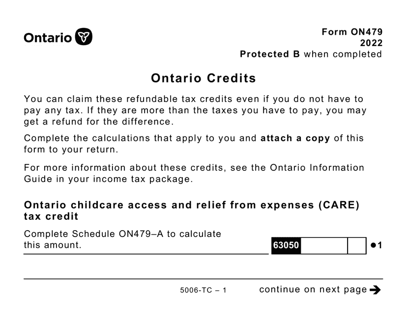 Form 5006-TC (ON479) Ontario Credits (Large Print) - Canada, 2022