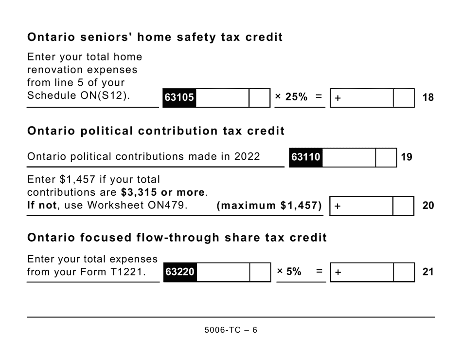 Form 5006-TC (ON479) Ontario Credits (Large Print) - Canada, Page 6